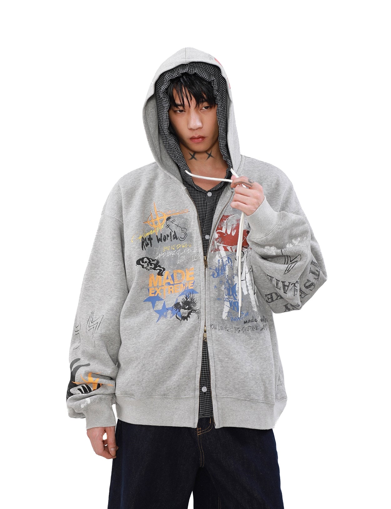 Graffiti Print Zipper Hoodie WN8312