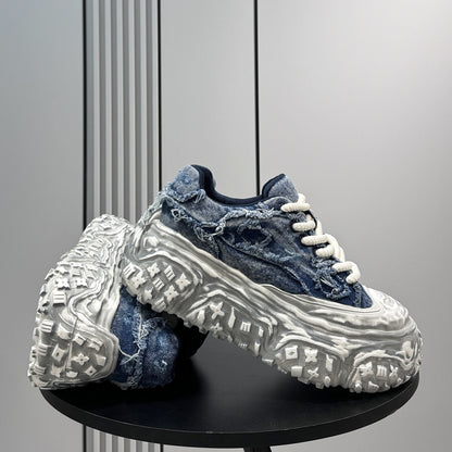Damage Washed Platform Chunky Sole Sneakers WN24681