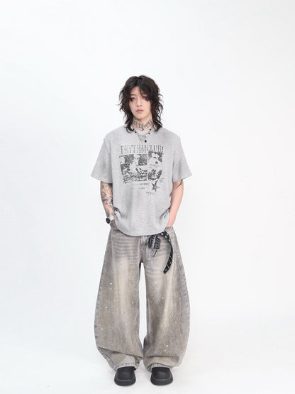Oversize Waffle Vintage Rock Graphic Print Short SleeveT-Shirt WN24447