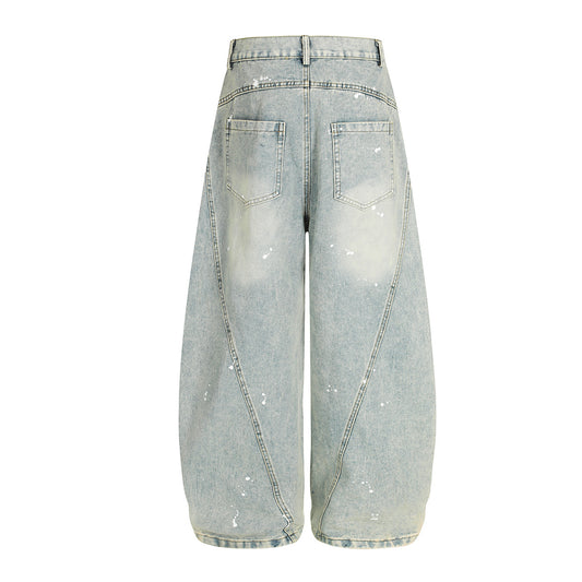 Washed Paint Splatter Wide Leg Denim Jeans WN23605