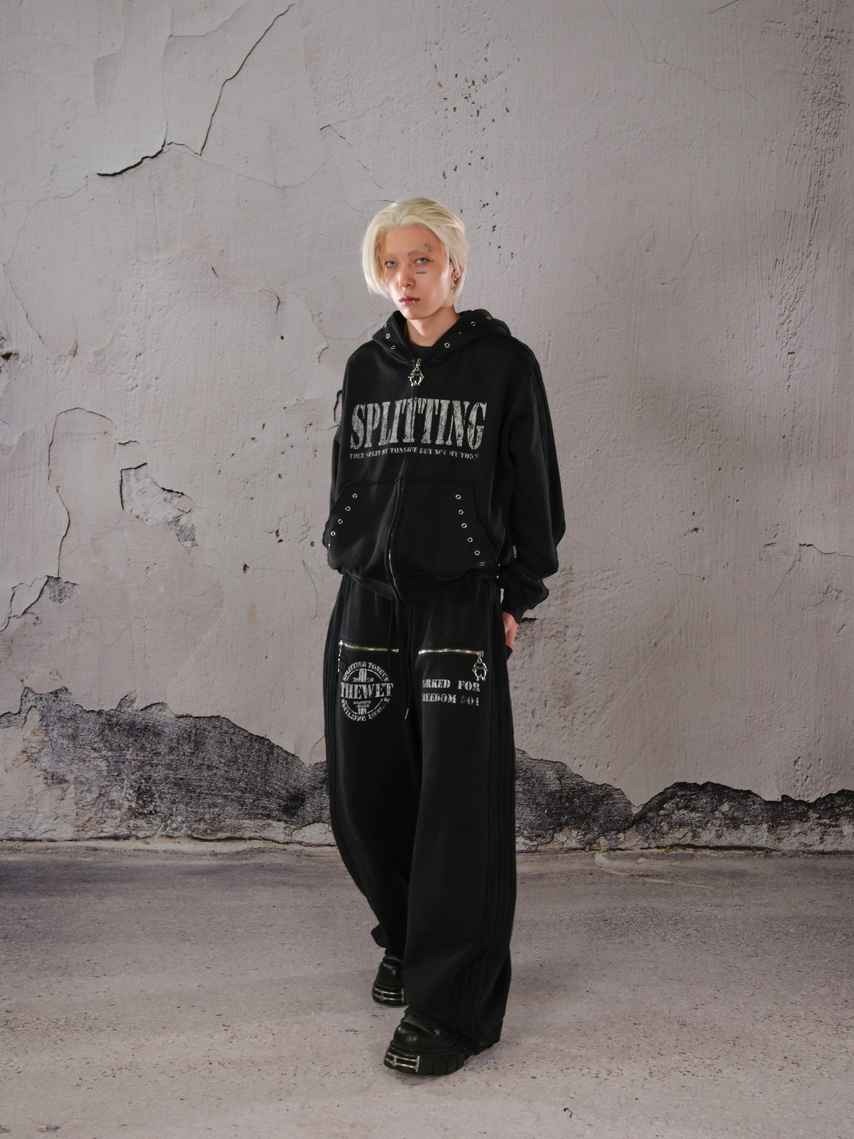Wide Leg Zip Detail Letter Print Sweatpants WN26633