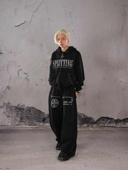 Wide Leg Zip Detail Letter Print Sweatpants WN26633