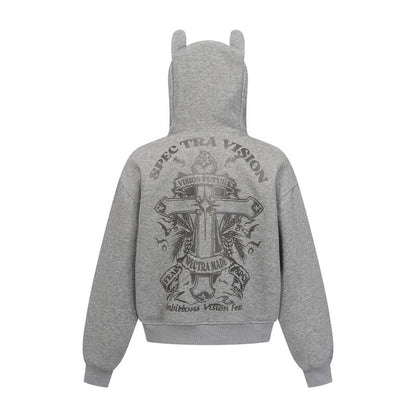 Cross Print Heavyweight Zipper Hoodie WN24264
