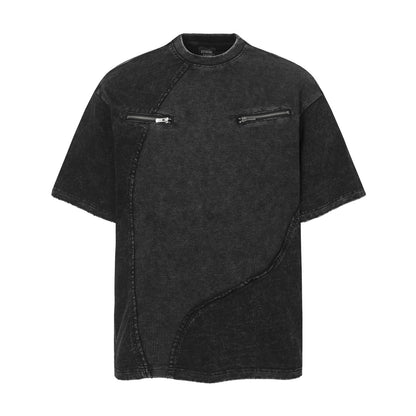 Waffle Panel Zip Design Short Sleeve T-Shirt WN26751