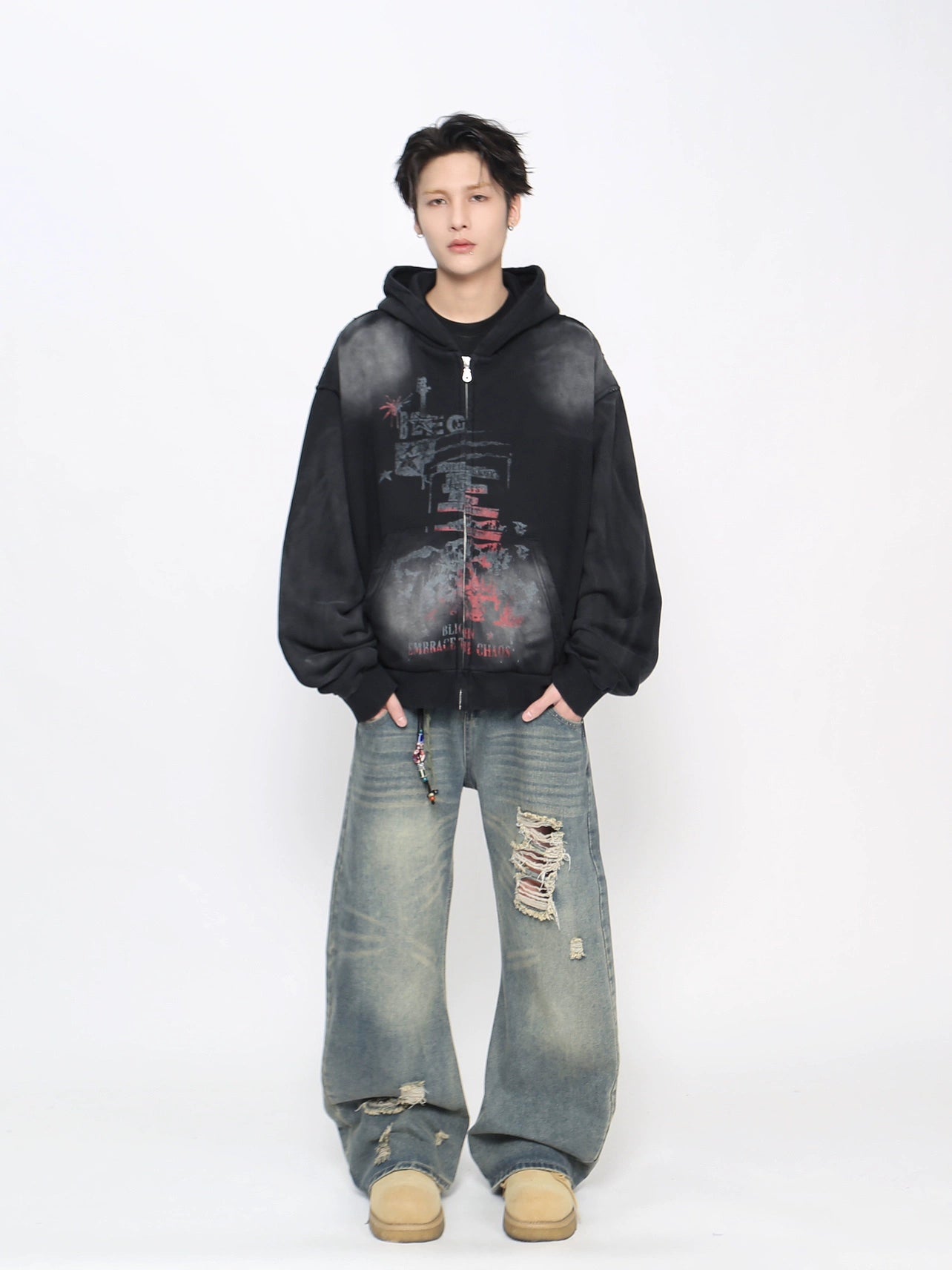 Heavyweight Spray Paint Zipper Hoodie WN21021