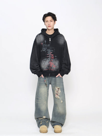 Heavyweight Spray Paint Zipper Hoodie WN21021