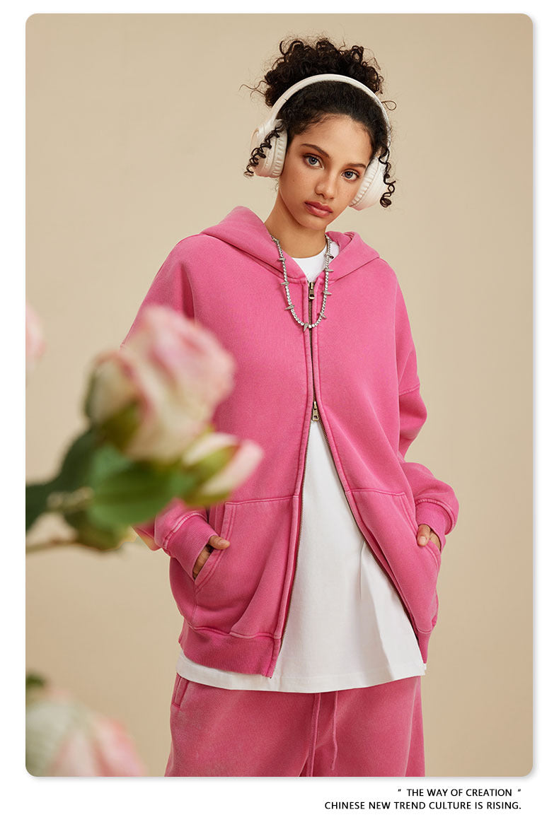 Oversize Washed Zipper Hoodie WN6461