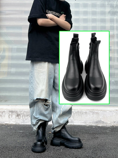 Thick Sole Leather Chelsea Boots WN21250