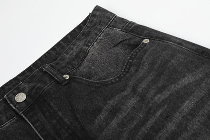 Washed Rhinestone Barrel Denim Jeans WN26102