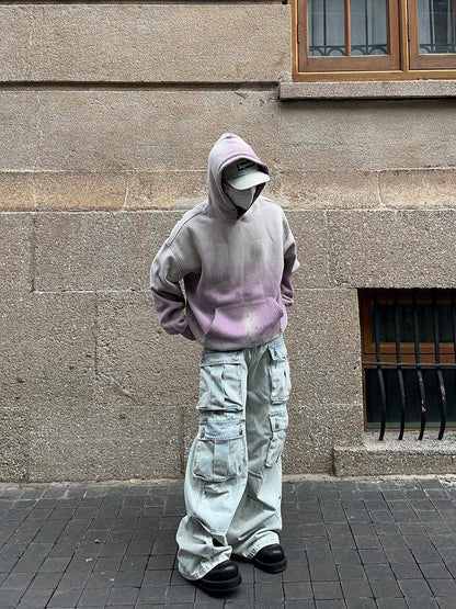 Gradient Tie-Dye Damage Oversize Pullover Hoodie WN24380