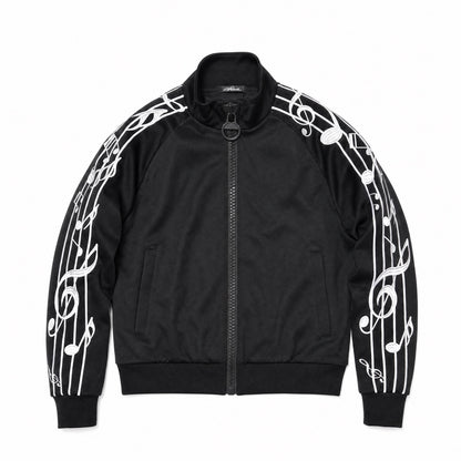 Raglan Music Note Graphic Print Zipper Jacket WN27205