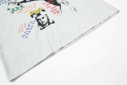 Illustration Letter Print Short Sleeve T-Shirt WN25402