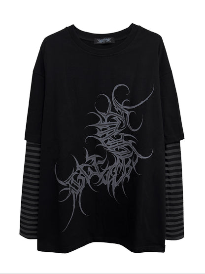 Fake Layered Print Long Sleeve T-Shirt WN15609