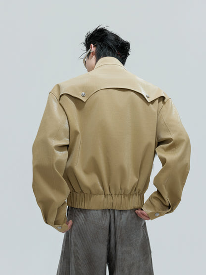 Deconstructed Fake Layered Crocodile Texture Furry PU Leather Jacket WN21723