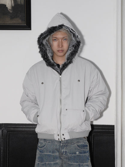 Hooded Fake Fur Plush Canvas Padded Jacket WN22196
