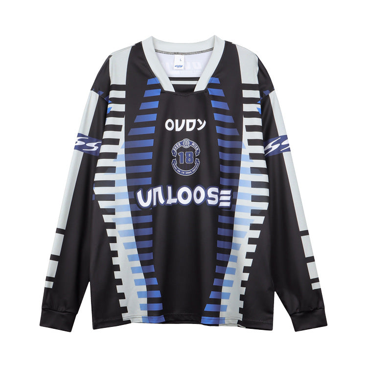 Racing-Inspired Letter Print Combed Cotton Oversize Long Sleeve T-Shirt WN12421