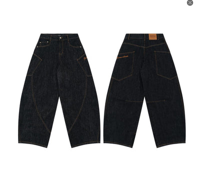 Patchwork Washed Straight-Leg Denim Jeans WN11327