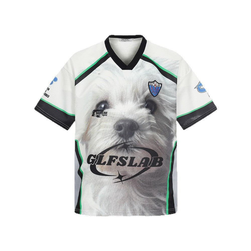 V-Neck Sporty Dog Print Short Sleeve T-Shirt WN26576