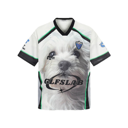 V-Neck Sporty Dog Print Short Sleeve T-Shirt WN26576