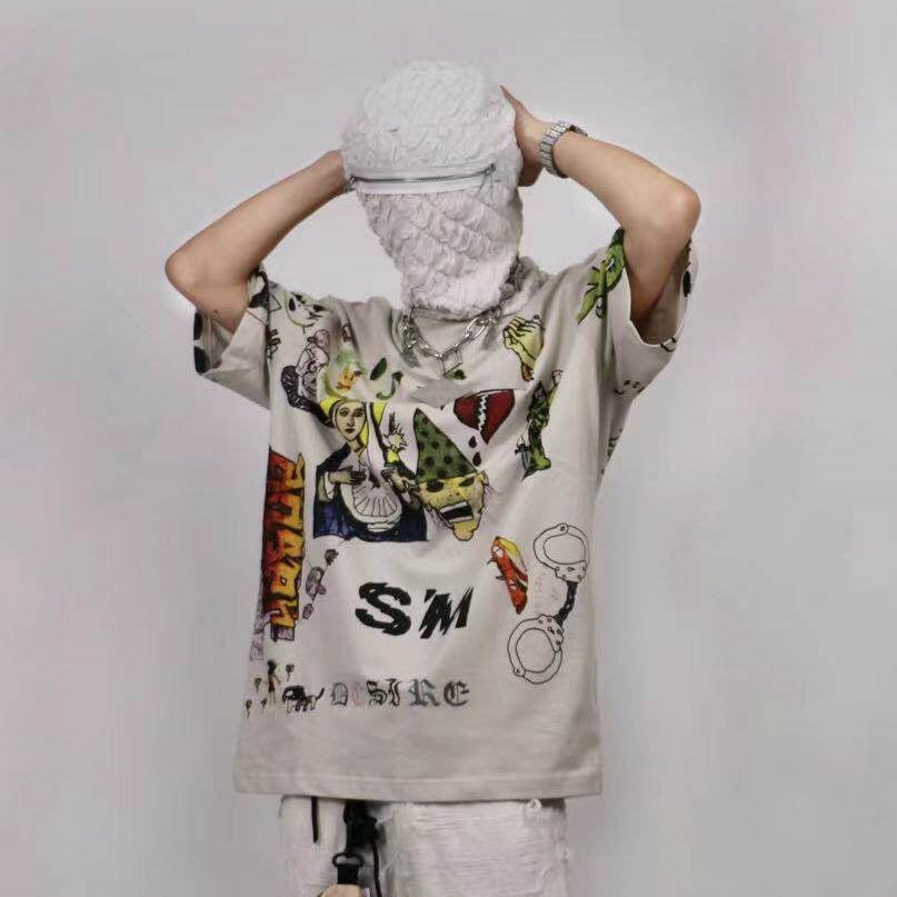 Graffiti Paint Print Short Sleeve T-Shirt WN24123