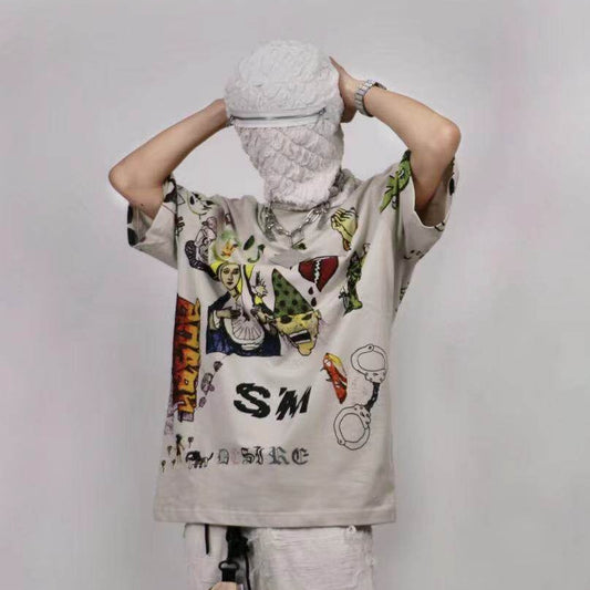 Graffiti Paint Print Short Sleeve T-Shirt WN24123