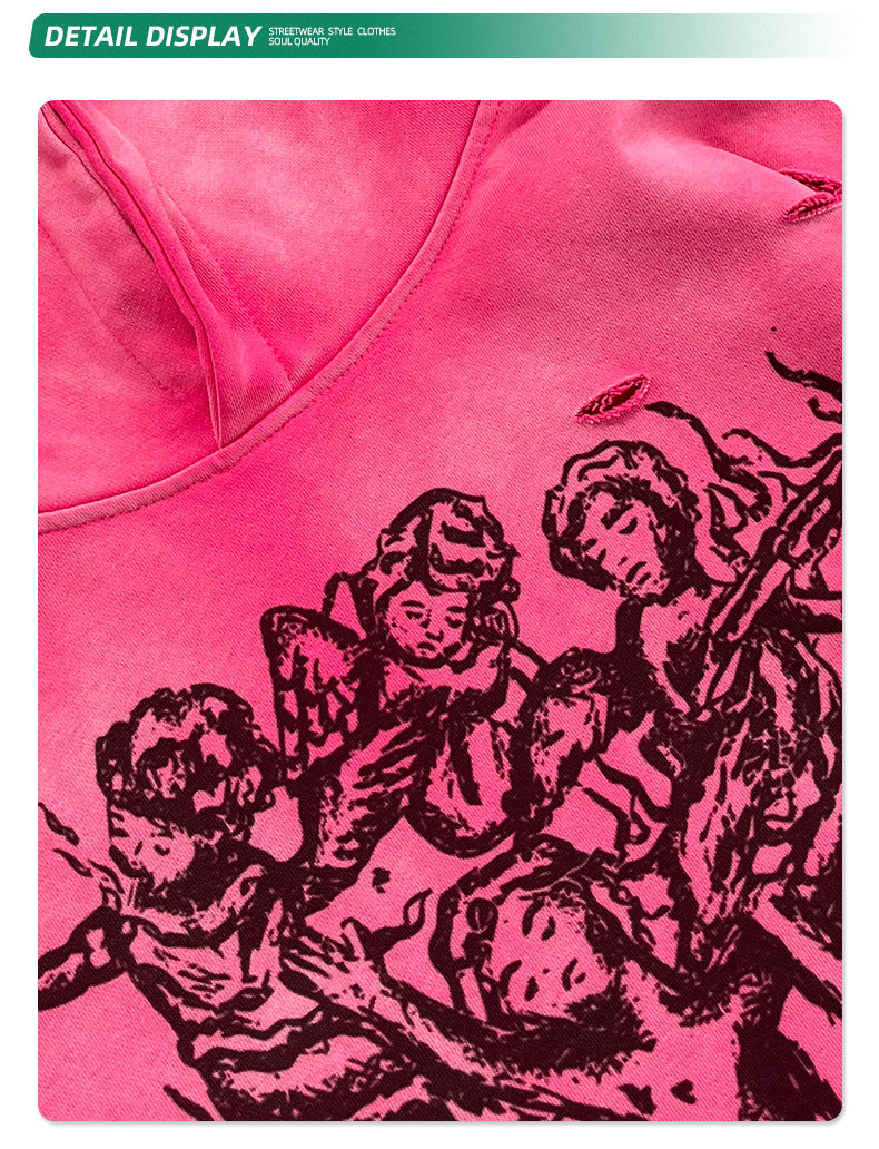 Spray Print Damage Cut-off Oversize Hoodie WN10002