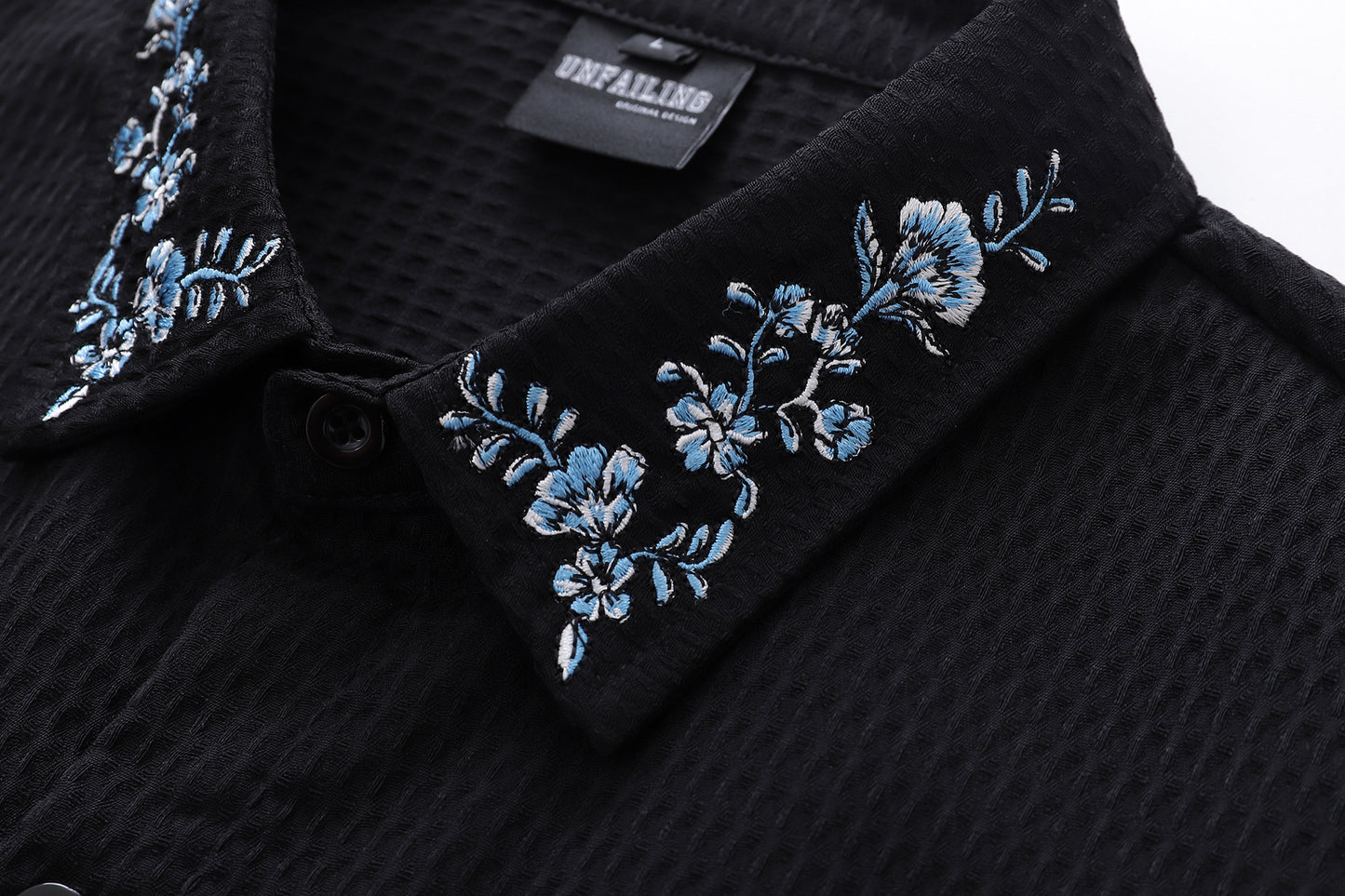 Waffle Floral Embroidery Oversize Long Sleeve Shirt WN26811