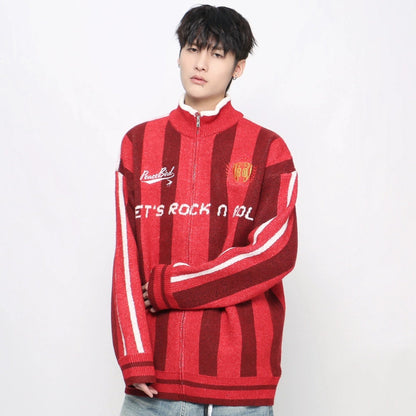 Badge Embroidery Zipper Knit Cardigan WN21050