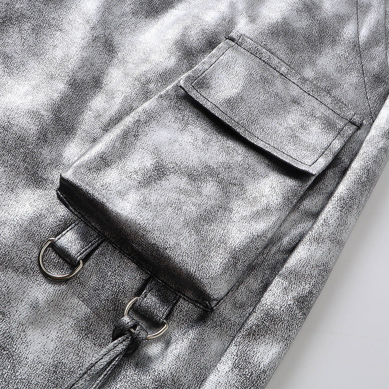 Metallic Multi-Pocket Wide Leg Cargo Pants WN27924