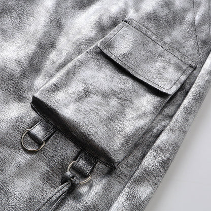Metallic Multi-Pocket Wide Leg Cargo Pants WN27924