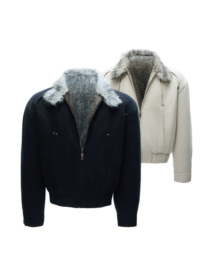 Fake Fur Collar Heavyweight Wash Canvas Puffer Jacket WN22624