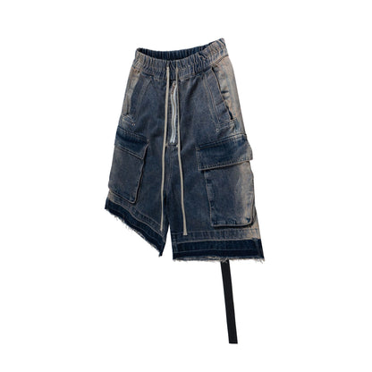 Drawstring Cargo Damage Denim Half Jeans WN25525