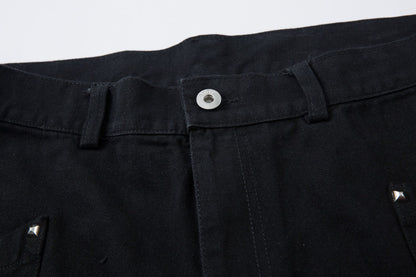 Studs Accent Design Wide Leg Denim Jeans WN18571