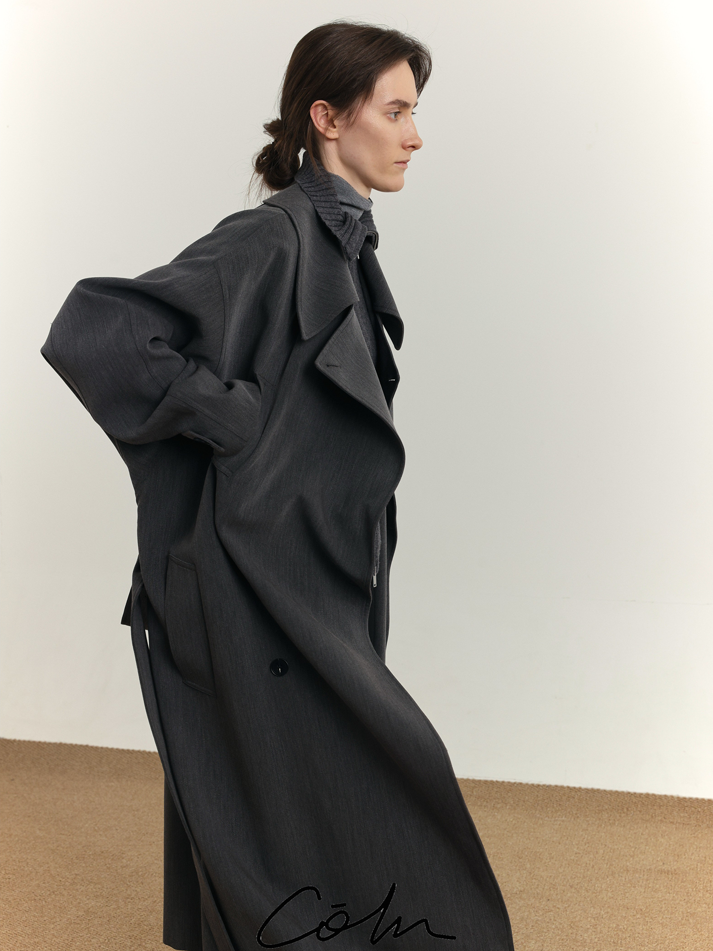 Wide Lapel Belted Long Trench Coat WN21609