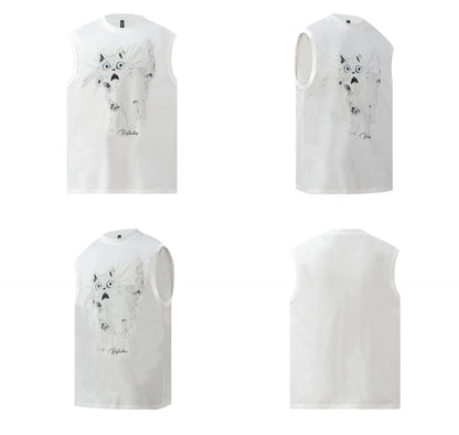 Graffiti Cat Print Oversize Sleeveless T-Shirt WN26394