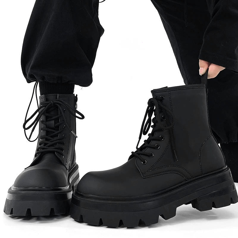 Chunky Sole Zipper Design PU Leather High-Top Boots WN19149