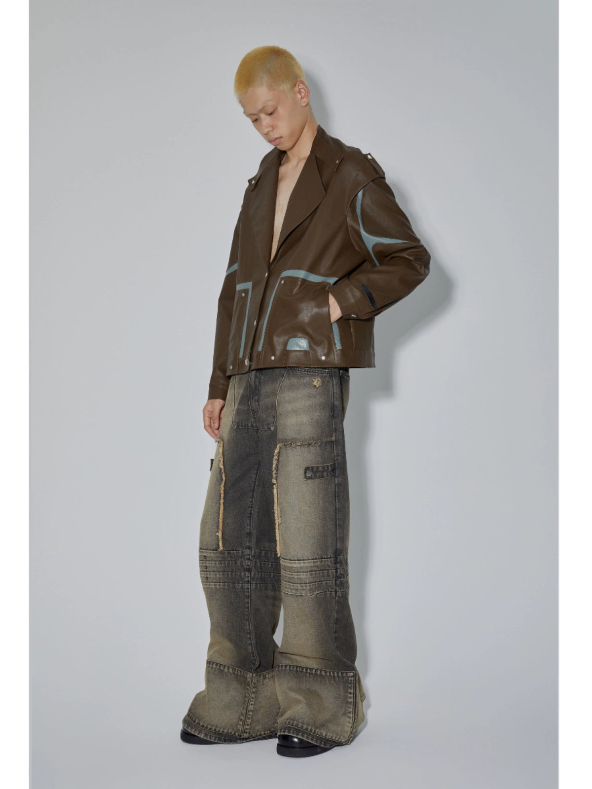 PU Leather Jacket & Bicolor PU Leather Pants Setup WN18965