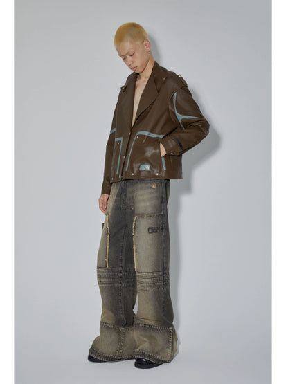 PU Leather Jacket & Bicolor PU Leather Pants Setup WN18965