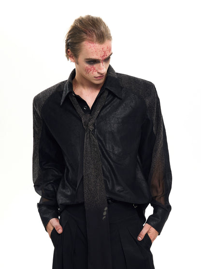 With Black Tie, Mesh Shoulder-Pad Long Sleeve Shirt WN20388