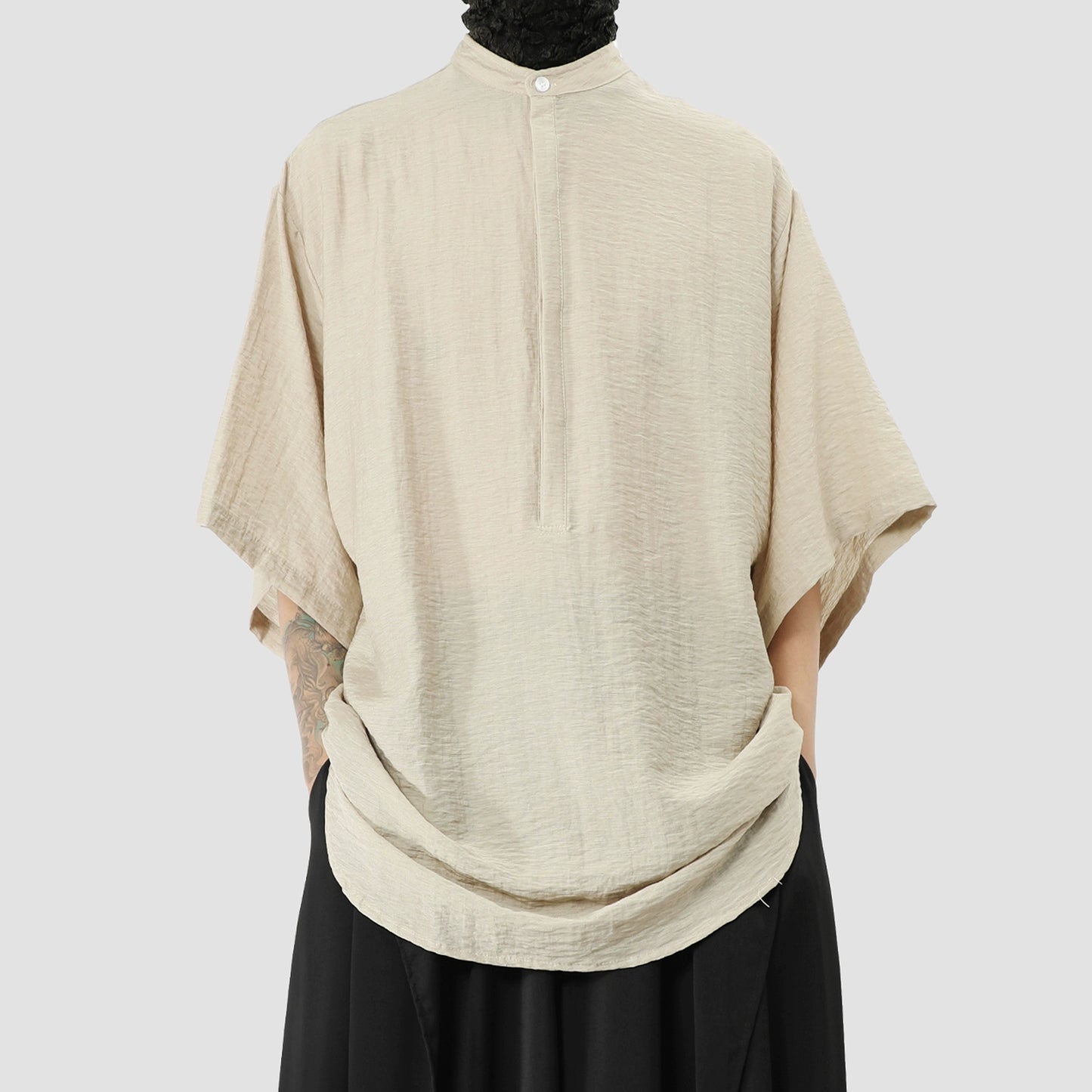 Standing-Collar Sleeve Short Sleeve Shirt WN20155