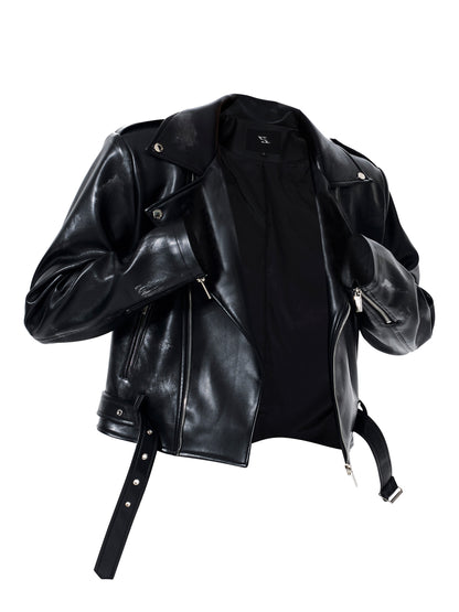 War Horse Print Damage Leather Jacket WN23278