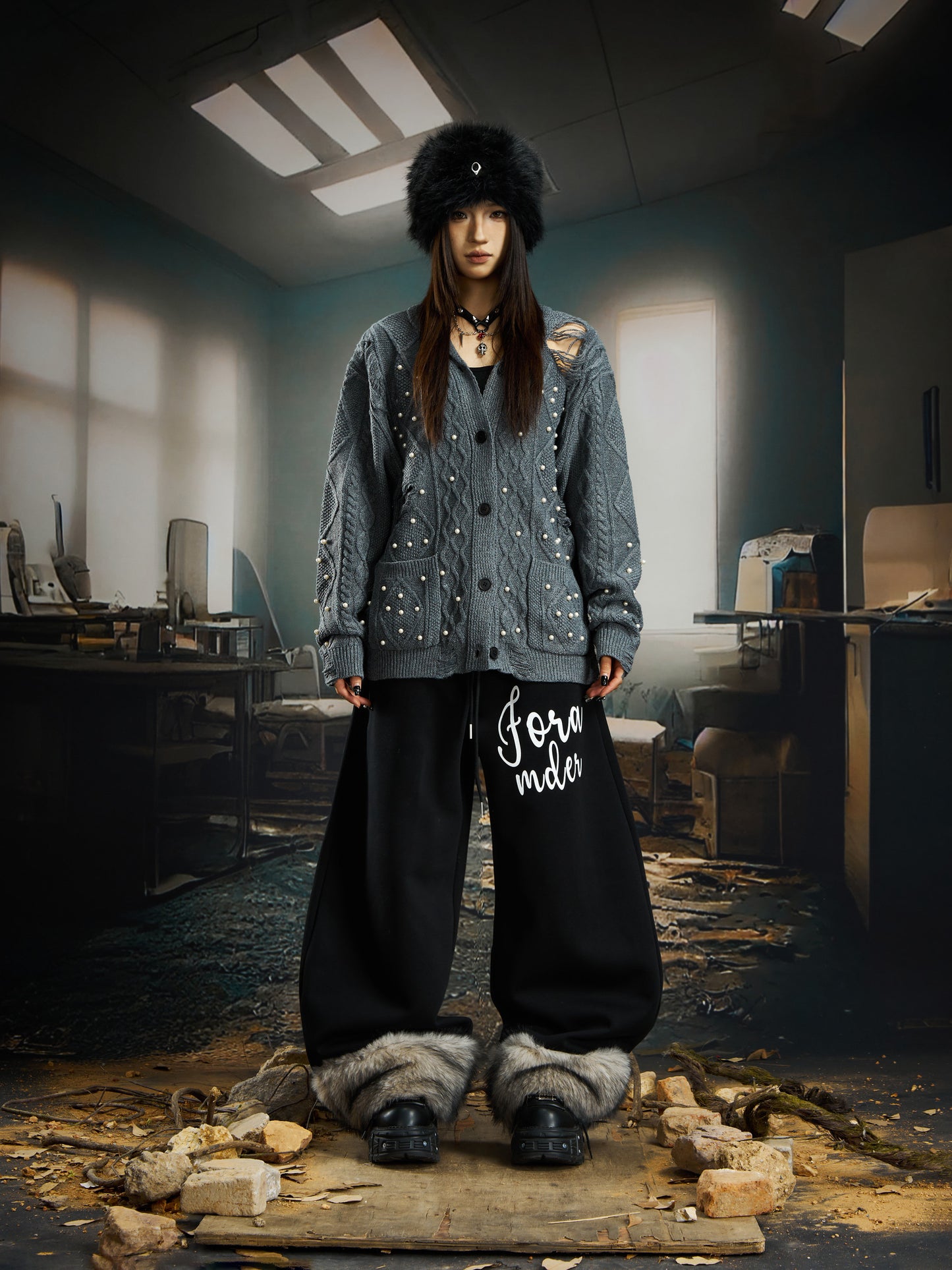 Beading Damage High-Density Buttoned Knit Cardigan WN22737