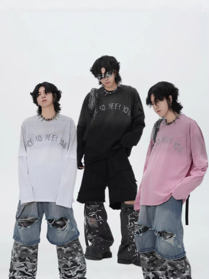 Washed Fake Layered Letter Graphic Short Sleeve T-Shirt WN28014