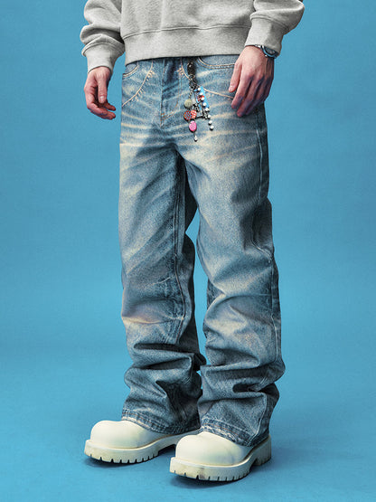 Chain Detail Wash Straight Denim Jeans WN23235