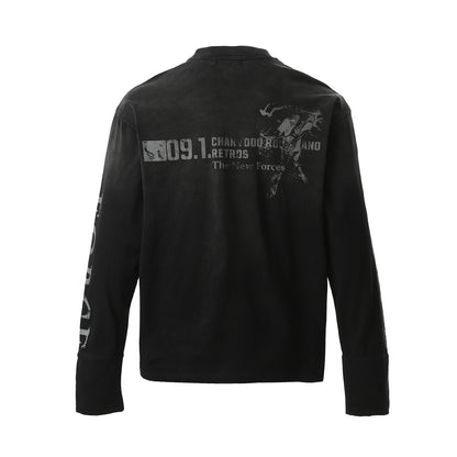 Washed Number Print Damage Long Sleeve T-Shirt WN25386