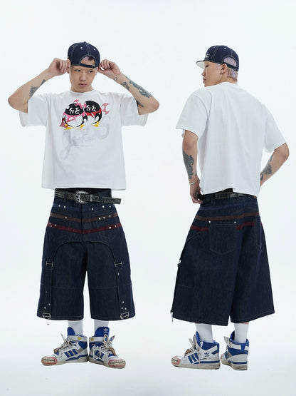 Star Rivet Suede Patchwork Raw Half Pants WN17141