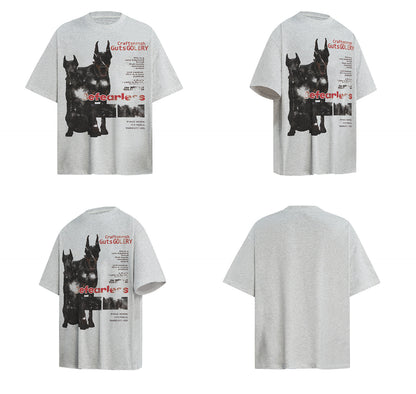 Washed Doberman Print Oversize Short Sleeve T-Shirt WN26312