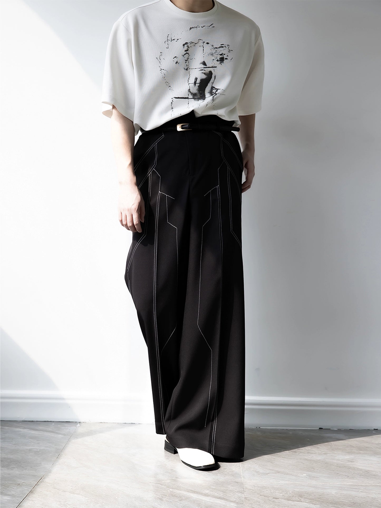 Contrast-Stitch Wide-Leg Trousers WN11895