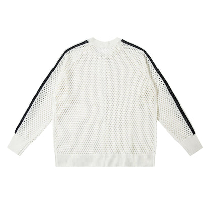 Striped Hollow-Out Zipper Knit Cardigan WN11272