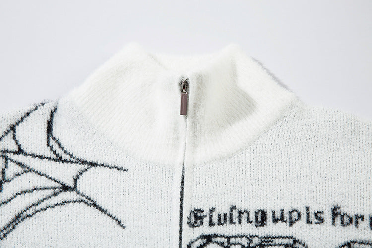 Butterfly Cross Design Oversize Zipper Knit Cardigan WN11170